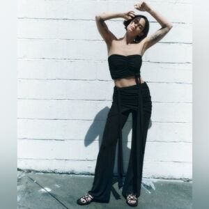 Zara Black Knitted Bandeau Cropped Tie Top L